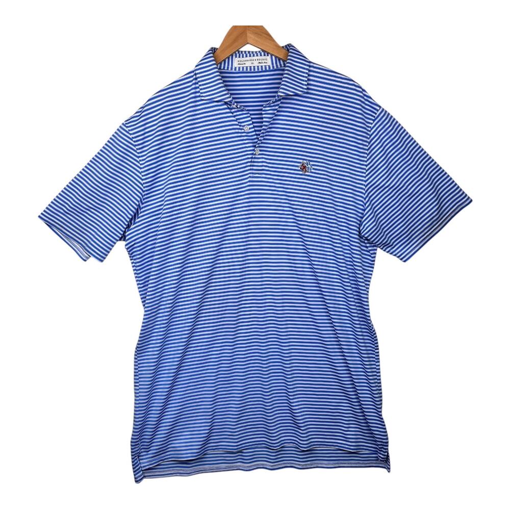 Holderness & Bourne Blue Striped Short Sleeve Polo Shirt Men's size XL